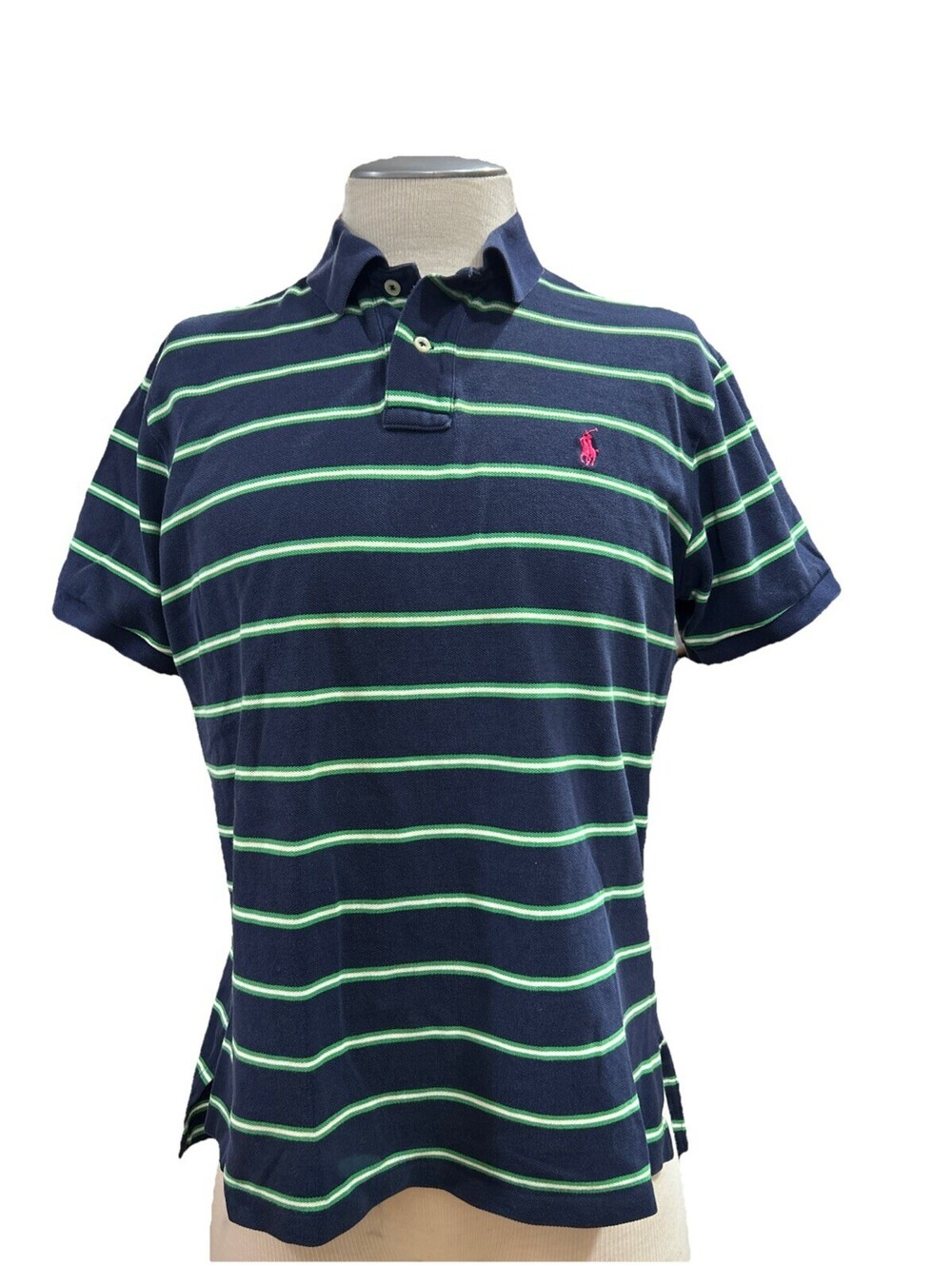 Polo by Ralph Lauren Men’s Polo Shirt Custom Fit Size 44 L Blue/Green Striped